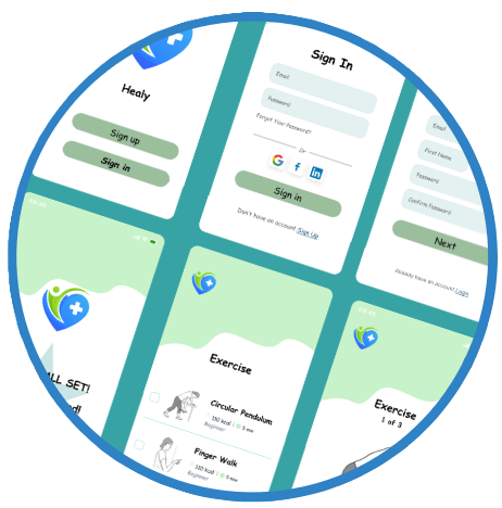Circle with highfi wireframes of a recoveryapp